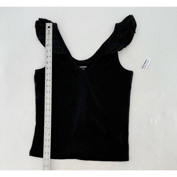 NWT Old Navy‎ Black Ruffle Sleeveless V-Neck Ribbed Stretch Top Sz L Boho - Picture 8 of 9